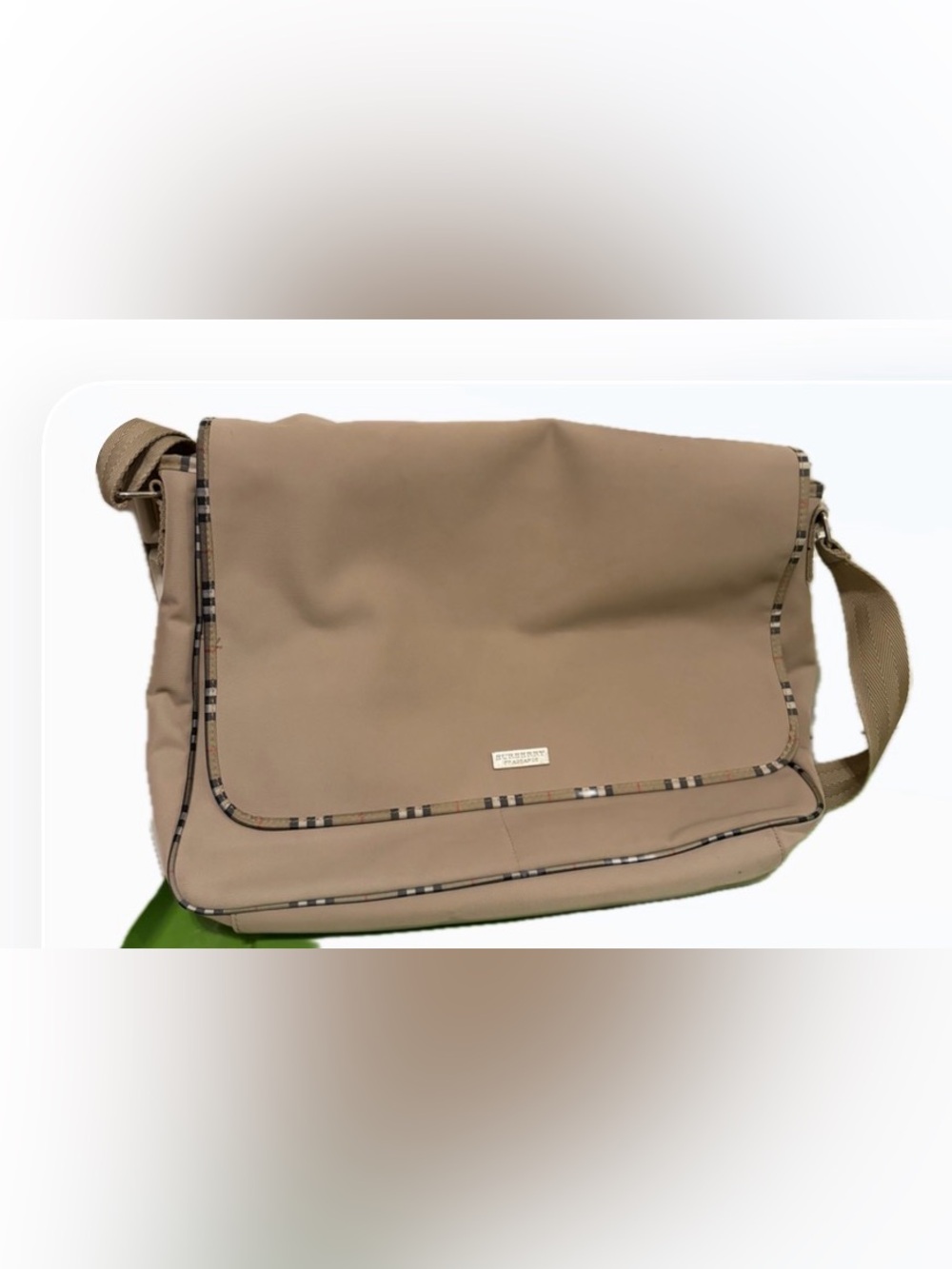 Burberry Tan Messenger Bag with Signature Check Trim Unisex